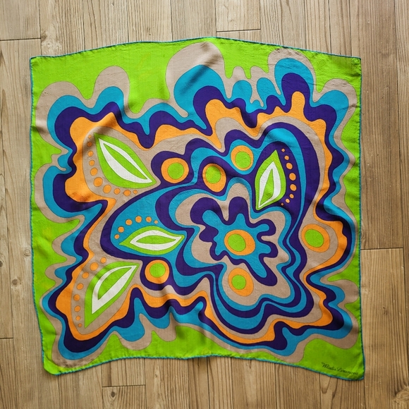 Vintage Wladis Lezanova Italian Silk Scarf – Psychedelic Mod Print (31x30) - Picture 3 of 8